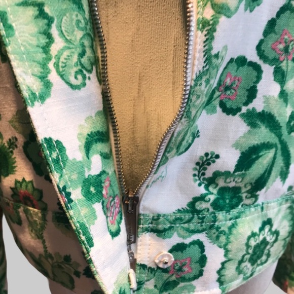 BURBERRY LONDON Women 10 green flower design zipper front jacket - Picture 11 of 15